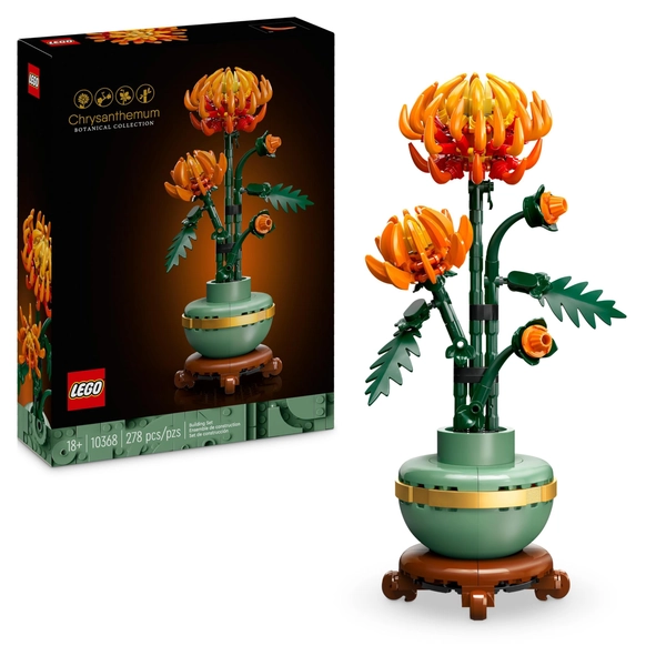 LEGO Icons Krysantemum blomsterprydnad, Kreativ byggsats för vuxna, Underhållsfria konstgjorda växter, Blomstermodell från Botanical Collection, Avslappnande aktivitet, Presentidé 10368