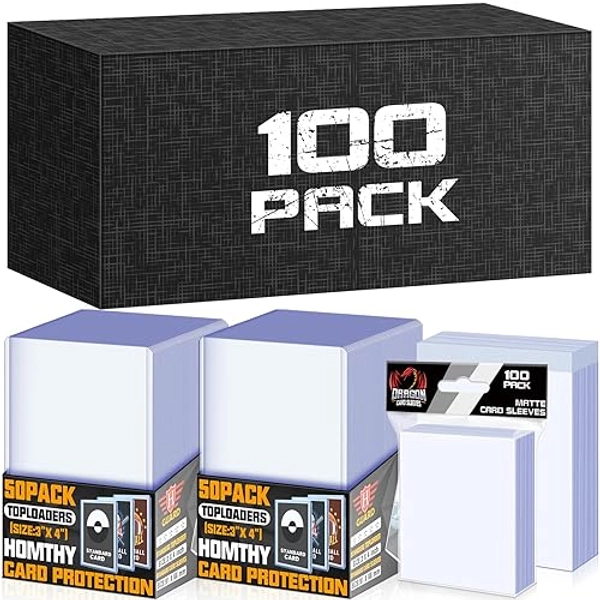 HOMTHY Toploaders Cards Sleeves Bundle for Trading Cards, 100 Toploaders and 200 Soft Penny Card Sleeves Fit for Standard Cards, Sports Cards, MTG - 100 Pack Toploaders