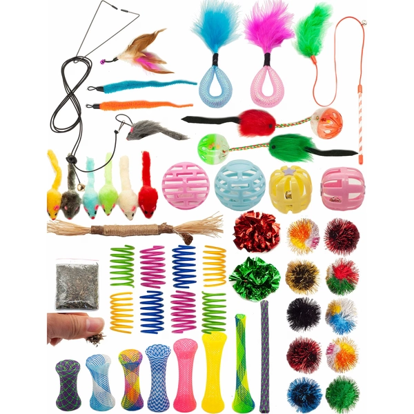 Fashion's Talk 50 Piece Hanging Mice, Feather, Springs, Wand, Crinkle Balls, Silvervine Sticks Cat Toys