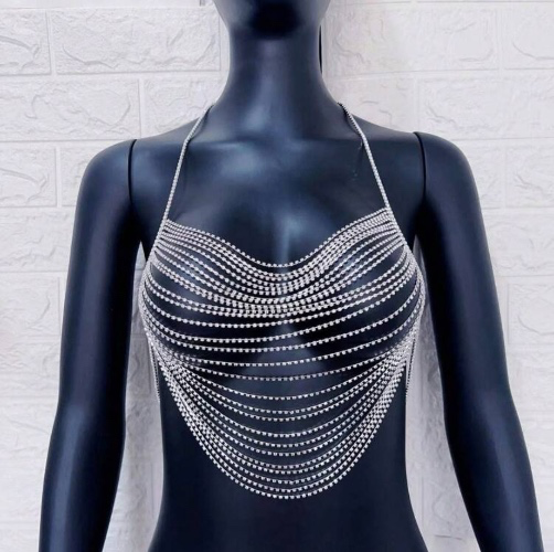 1pc Fashionable European & American Style Rhinestone Body Chain, Luxurious Multiple Layered Necklaces With Hollow Out Design And Tassel Decor, Suitable For Women's Daily Wear
