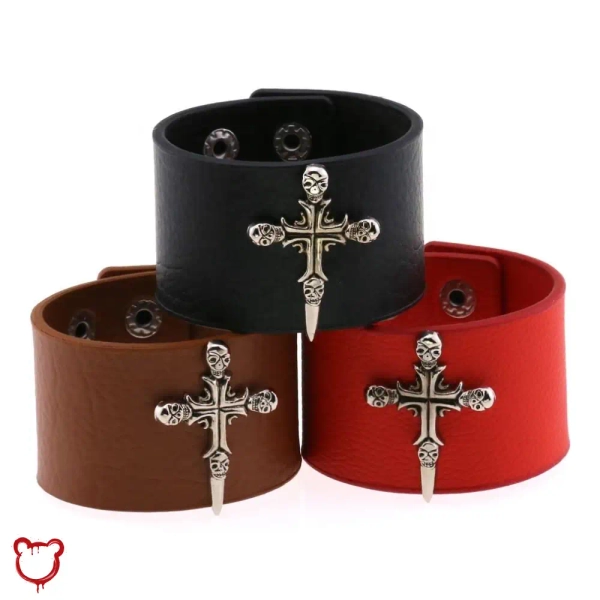 Skull Leather Cross Bracelet.