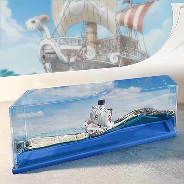 ROSSOM Unsinkable Going Merry Pirate Ship Boat in a Box, Non Sinking Cruise Ship Fluid Drift Bottle Decorations Desk Decor Display Gifts for Anime Fans
