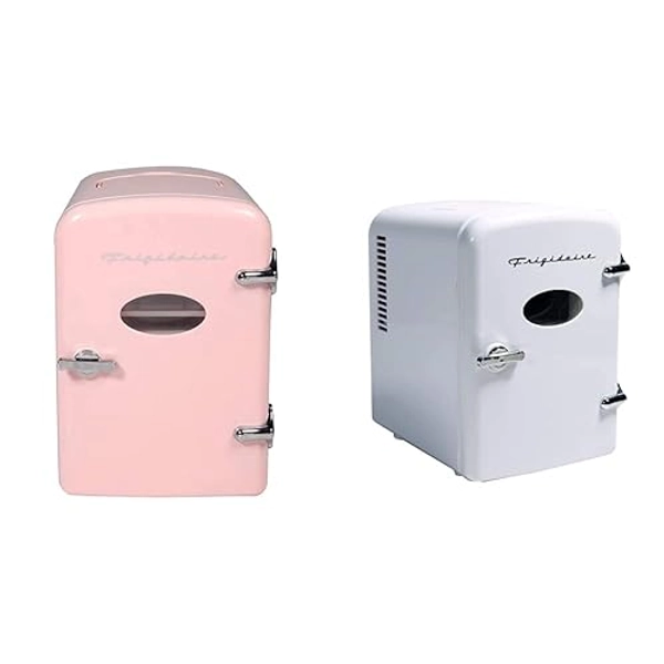 Frigidaire EFMIS175-PINK Portable Mini Fridge-Retro Extra Large 9-Can Travel Compact Refrigerator, Pink, 5 Liters & EFMIS129-WHITE 6 Can Beverage Cooler, White,4 Liters