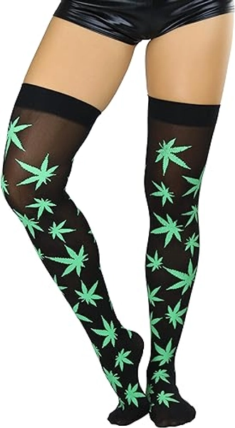 ToBeInStyle Women’s Fun Classicly Natural Iconic Leaf Printed Socks and Thigh Highs