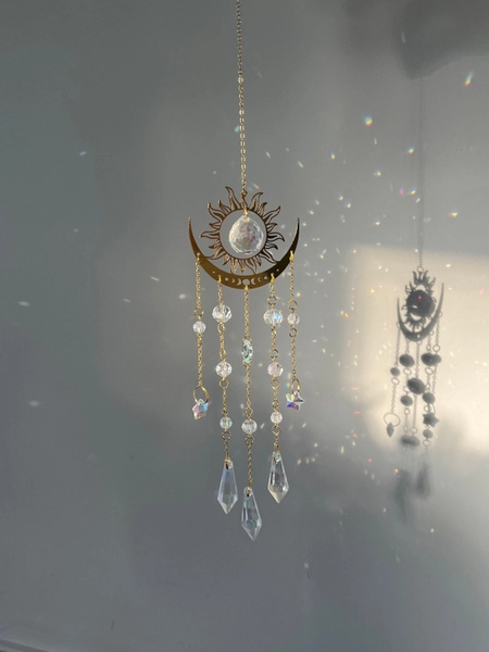 Crystal Half Moon Suncatcher Sun and moon Sun Catcher Perfect Gift Gemstone Window Decor Rainbow Maker Home Decor Hanging Art Boho Handmade