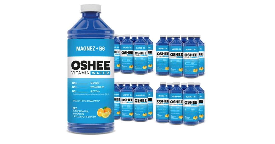 24x OSHEE Vitamin Water magnez + B6  cytryna - pomarańcza 1100 ml - sklep OSHEE