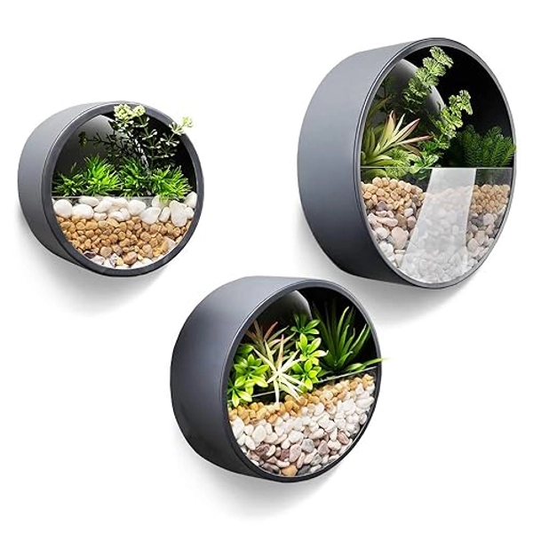 JonesHouseDeco Lot de 3 Pots 10 cm d'épaisseur de Fleurs Muraux en Métal Porte Plante Succulent Vase pour Interieur Decoration Gris
