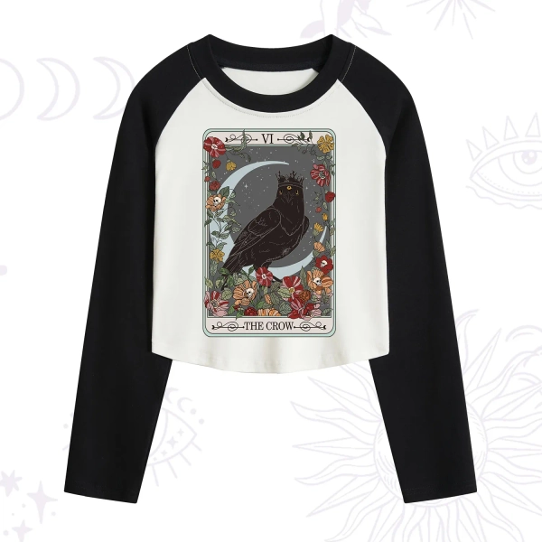 Purplehecate The Crow Tarot Card Cropped Raglan Long Sleeve T-Shirt