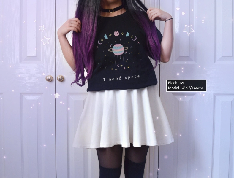 Pastel Goth Moon Phase "I Need Space" Cat Shirt