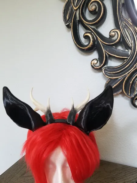 Jackalope ears and Antlers fantasy costume black animal ears- horns cosplay fantasy rabbit ears and horns