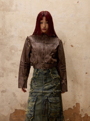 Personsoul Retro Blouson Leather Jacket | BROWN / M