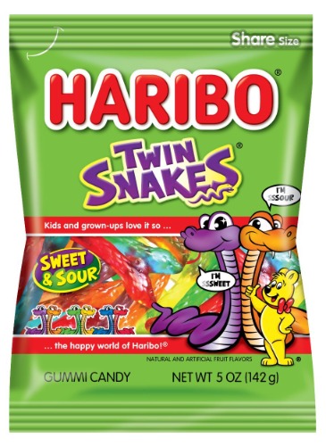 Haribo Gummi Candy, Twin Snakes Sweet & Sour, 5 oz. Bag (Pack of 12) - Twin Snakes