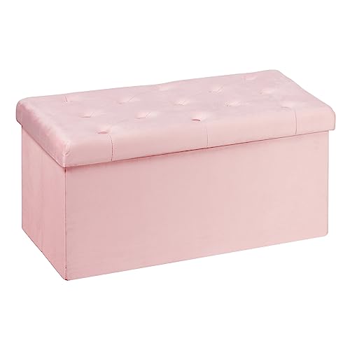 B FSOBEIIALEO Folding Storage Ottoman, Long Ottomans Shoes Bench, Velvet Storage Chest Footrest Seat 31.5"x15.7"x15.7" (Pink, Large) - Pink - Large