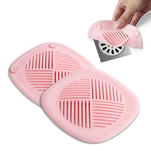 Hair Catcher Shower Drain Cover Durable Silicone 5.5 Inches Bathroom Accessories Drain Plug Drain Protector Hair Stopper for Kitchen Bathtub and Laundry Pink 2 Pack - Pink