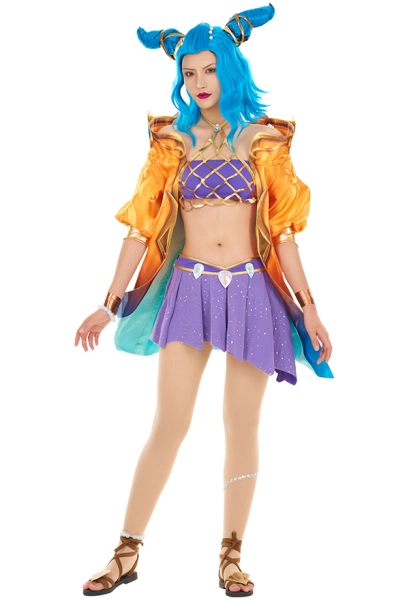 LOL Ocean Song Zeri Cosplay Costume Short Top and Skirt with Coat