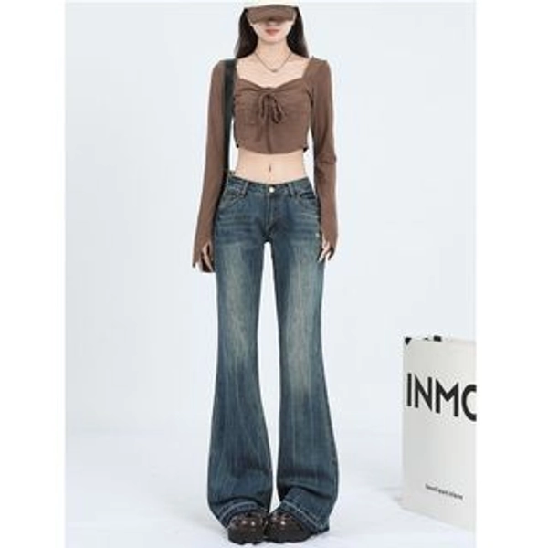 Low Waist Washed Flared Jeans