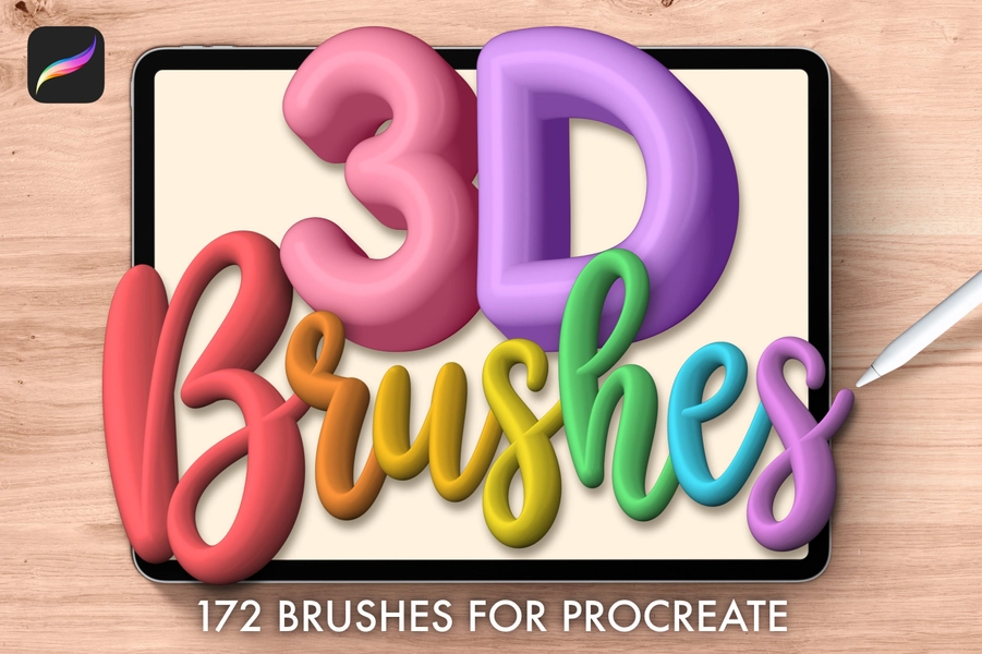 3D Brushes for Procreate, Digital Brush, Instant Download, Lettering Brush