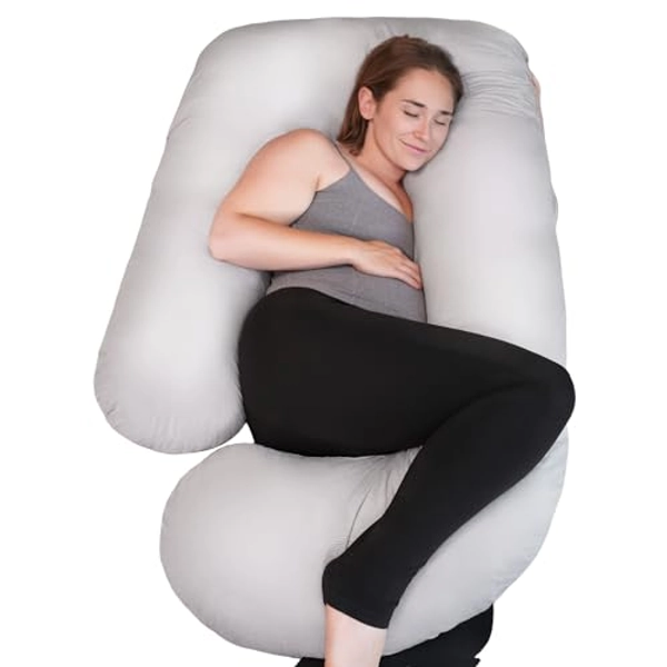 PinkFroggie Pregnancy Pillows,Soft U-Shape Maternity Pillow with Removable Cover-Full Body Support Pillows for Adults Sleeping-Pregnancy Must Haves (Ultra-Soft Fabric Grey, 57in)