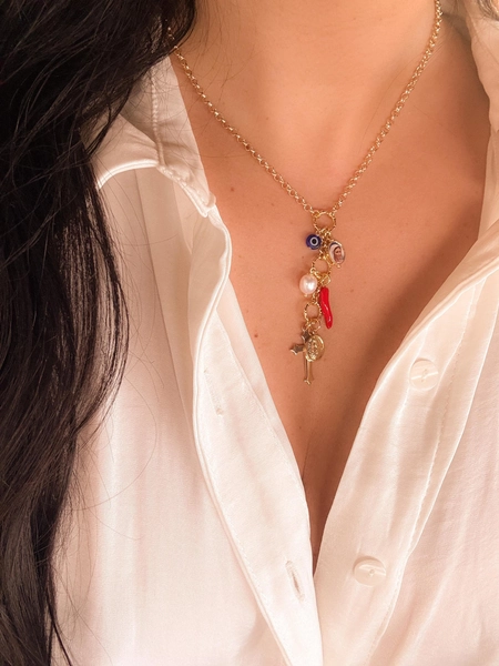 Virgin Mary Italian Horn Gold Charm Necklace: Catholic Christian Jewelry