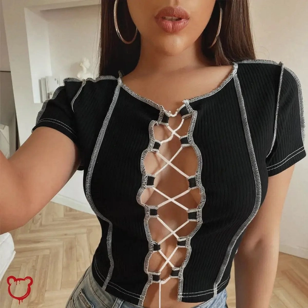 Black Alt Lace Crop Top