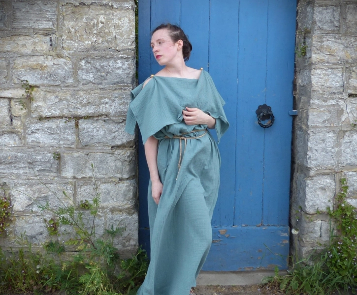 Women's Greek Cotton Gauze Fold Over Tunic Ancient World Peplos Chiton Historical Costume