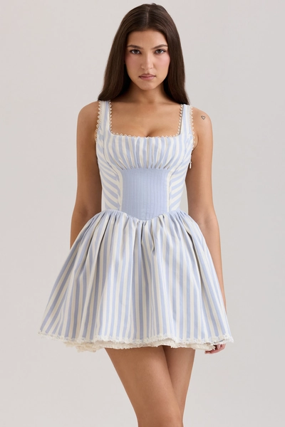 Liesl Blue Striped Pintucked Mini Dress