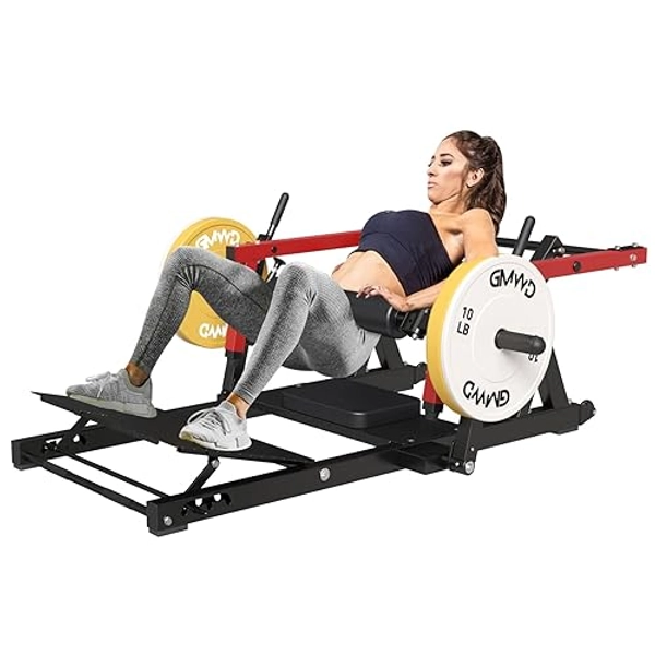 GMWD Hip Thrust Machine, 800LBS Plate-Loaded Glute Bridge Machine with Weight Holder, Heavy Duty Butt Exercise Equipment for Glute Muscles Building and Butt Shaping, Adjustable Footboard, Red