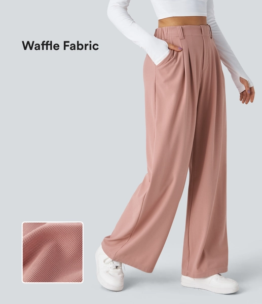 Halara Flex™ Pantalon Tailleur Large Fluide Gaufré Taille Haute Poches Latérales