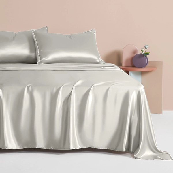 Muraki 100% 22 Momme Pure Mulberry Silk Bed Sheet- Flat Sheet / Fitted Sheet- Luxurious Silk Bedding- Sheet Set- Fog Gray