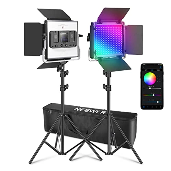 NEEWER Upgraded 660 PRO II RGB LED Video Light with App Control&Stand Kit, 2 Pack Constant 50W No Color Shift/1% Precise Min Dimming/360° RGB/CRI97+/3200K~5600K for Game Streaming YouTube Photography