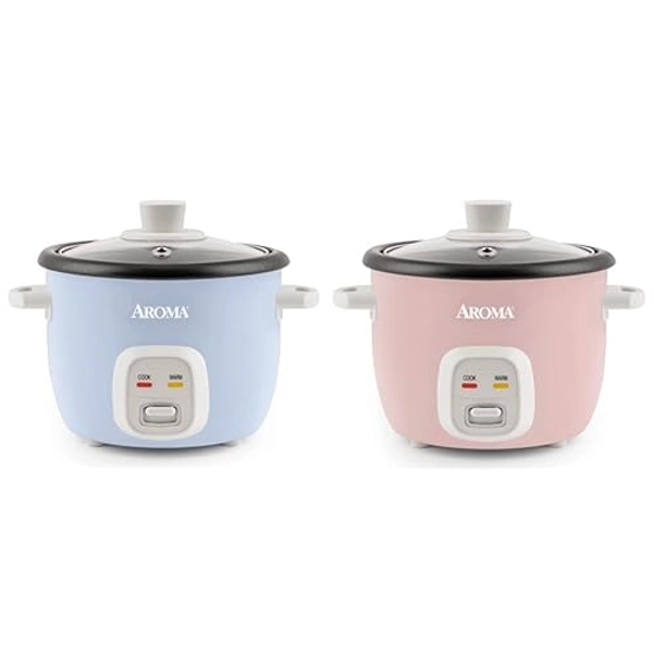 Aroma Housewares 4-Cups (Cooked) / 1Qt. Rice & Grain Cooker (ARC-302NGBL), Blue & 4-Cups (Cooked) / 1Qt. Rice & Grain Cooker (ARC-302NGP), Pink