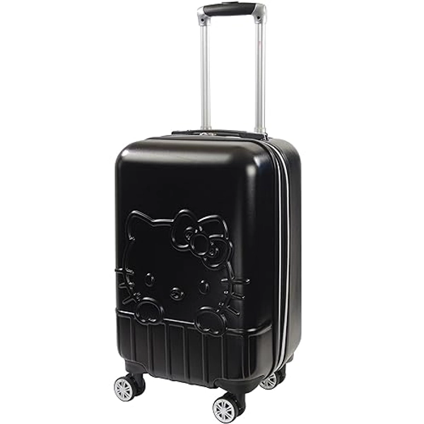 ful Hello Kitty Carry On Luggage, Molded Hardshell Rolling Suitcase with Spinner Wheels, Black, 21 Inch