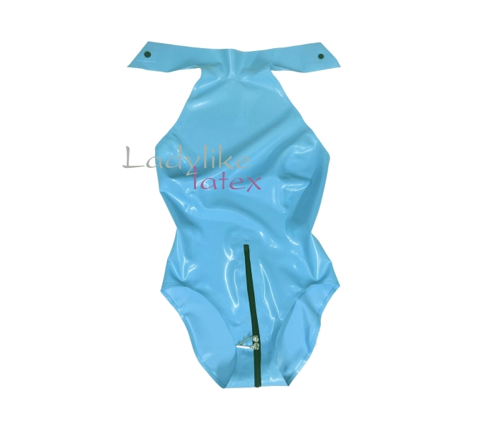 Halter Neck Latex Rubber Body / Sleeveless Leotard / Swimsuit with 2-way crotch zip