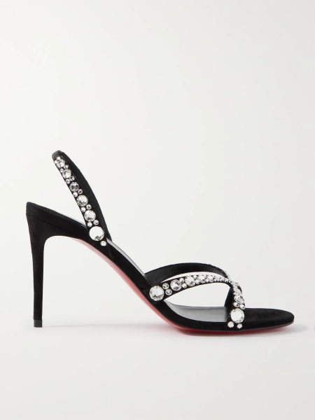 CHRISTIAN LOUBOUTIN Emilie 100 crystal-embellished suede slingback sandals | NET-A-PORTER