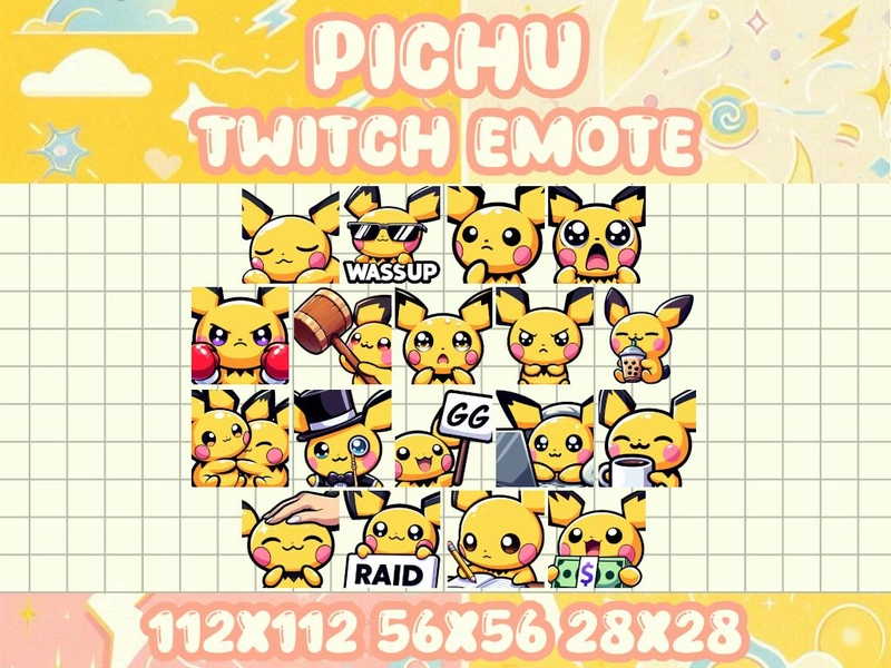 18-Pack Pichu Pokemon Emotes Pack for Twitch Discord Streamers
