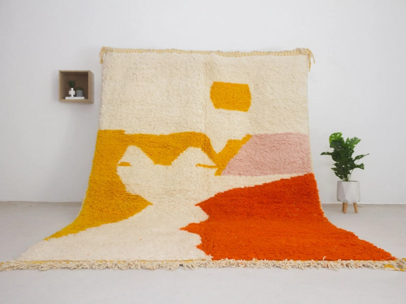 Moroccan area rug- Red Beni ourain style rug for living room - mid century modern - Geometric Azilal rug