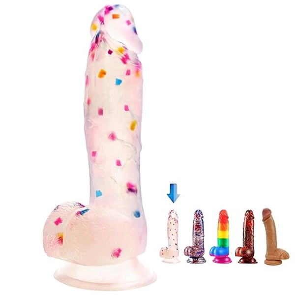 7.6 Inch Colorful Realistic Dildos, Human Safety Material,Medical Silicone, with Powerful Suction Cups, Suitable for Women/Men/Gay, Adult Toys for Women or Beginer (Colorful)