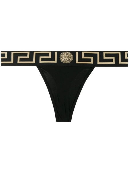 Versace Greca Border Thong | Black | FARFETCH IT