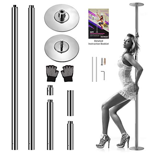 SereneLife Professional Upgrade Spinning Dance Pole - Portable & Removable Stripper Fitness Pole, Adjustable & Smooth Connection, Great for Training & Exercise - Sterling