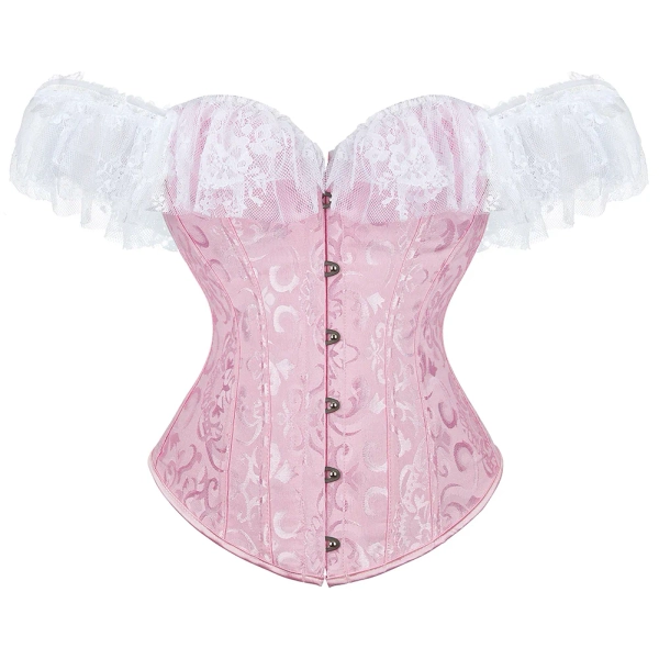 Pink Lace Renaissance Fairytale Fantasy Cosplay Plus Size Corset  (S-5XL)