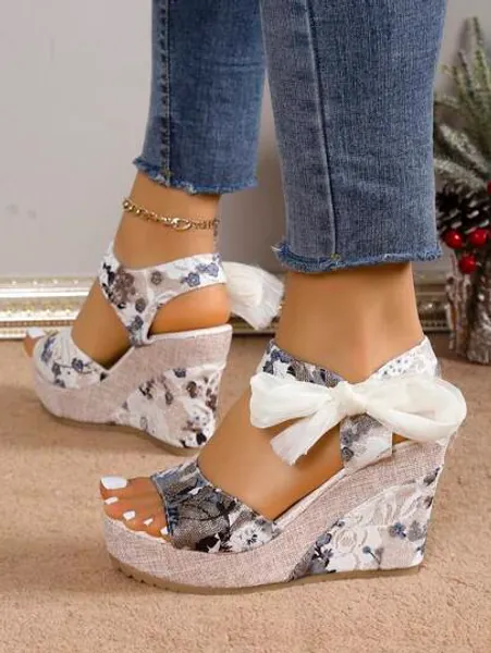 European Women's Wedge Heel Thick Bottom Sandals With Ribbon Wrap, 2024 New Spring And Summer, Outdoor Or Daily Wear, Buckle Strap Fish Mouth Shoes