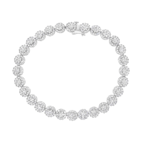 14K White Gold 3-3/4 Cttw Round-Brilliant Cut Diamond 7-1/4 Round Cluster Links Tennis Bracelet (I-J Color, SI2-I1 Clarity)