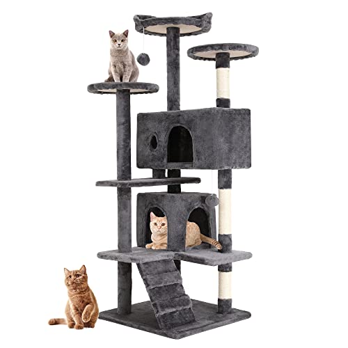 BestPet 54in Cat Tree Tower for Indoor Cats,Multi-Level Furniture Activity Center with Scratching Posts Stand House Condo Funny Toys Kittens Pet Play House,Light Gray - 54in - Light Gray