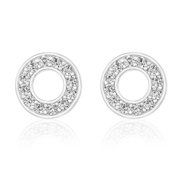 Circle Stud Earrings/18K White Gold & Cubic Zirconia