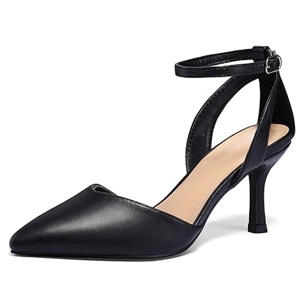 mysoft Women's Pumps Shoes Pointed Toe Kitten Low Heels Stiletto Ankle Strap Closed Toe Wedding Party Dress Sandals
