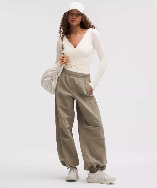 Wundermost Ultra-Soft Nulu Wrap-Front Long-Sleeve Bodysuit - Light Ivory - M