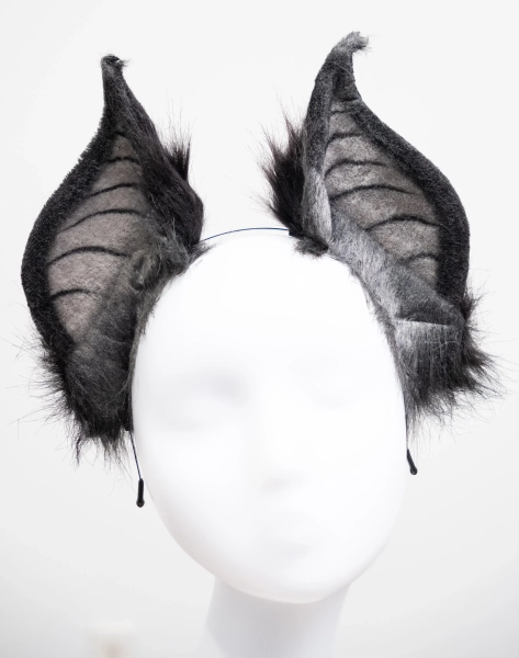 Black Bat Ears, Black Gray Furry Bat Ears, Demon Bat Ears, Headband Halloween Handmade Realistic Faux Fur