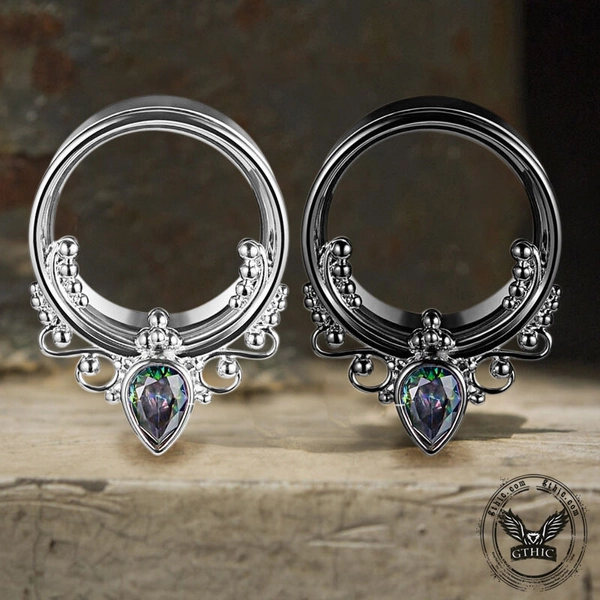 Gothic Gem-set Stainless Steel Tunnel Ear Gauges