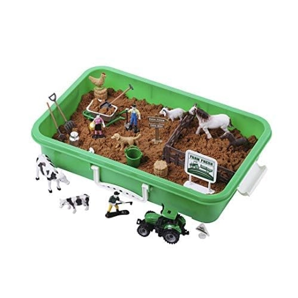 Dazmers Farm Animal Toys Sand Play Set - 28 Piece Farm Kinetic Sand Playset for Kids - Includes Farm Animals, Tools, Play Sand - Fun Farm Activities for Kids - Ideal for Sensory and Creative Play