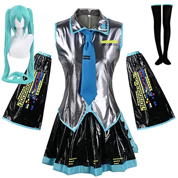 Kieglan Miku Cosplay Costume Outfit Dress Miku Uniform Halloween Full Set With Wig - Style B - 3X-Large